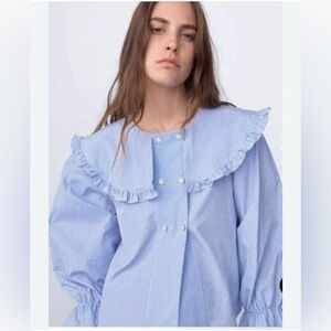 Zara Blue Checkered Ruffle Blouse EUC